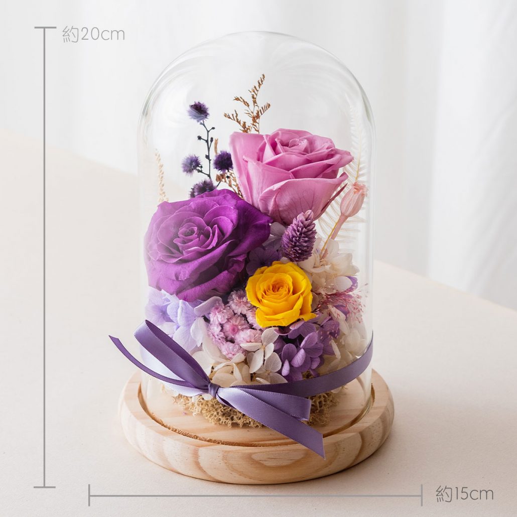 永生花玻璃盅罩-紫色永生花大型公分